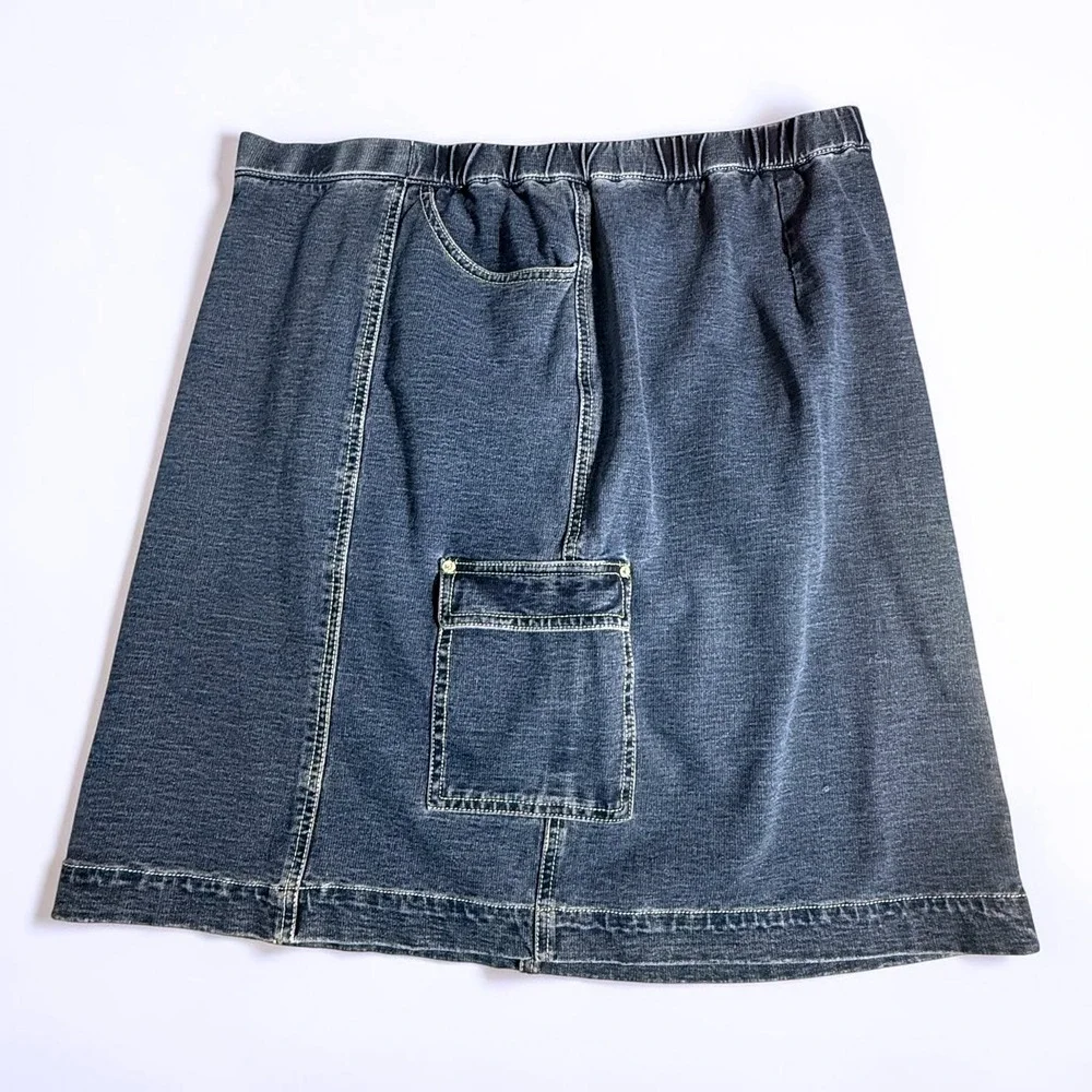 Quacker Factory DreamJeannes Blue Denim Cargo Skirt Rhinestone Heart Large